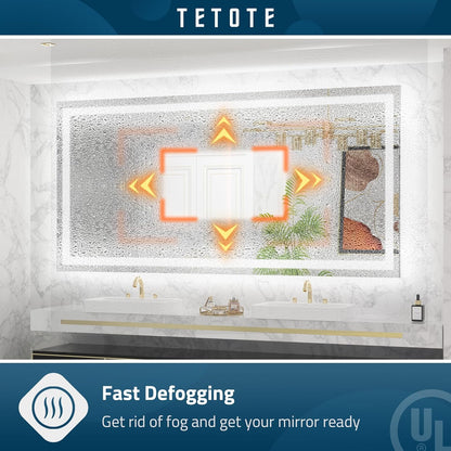 TETOTE LED Bathroom Mirror 20x28 Frontlit & Backlit Lighted Vanity Mirror Anti Fog Stepless Dimmable 3 Colors White/Warm/Natural,Double Lights,Wall-Mounted(Horizontal/Vertical)