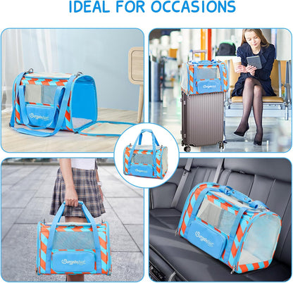 BurgeonNest Cat Carriers for Medium Cats Under 25 lbs, Pet Carrier for Cats with Unique Side Bag,Top Load Small Pet Carrier Soft-Sided Escape Proof with 4 Ventilated Windows
