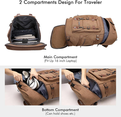 WITZMAN Travel Backpack for Men Women Canvas Backpack Carry on Luggage Rucksack Convertible Duffel Bag Large