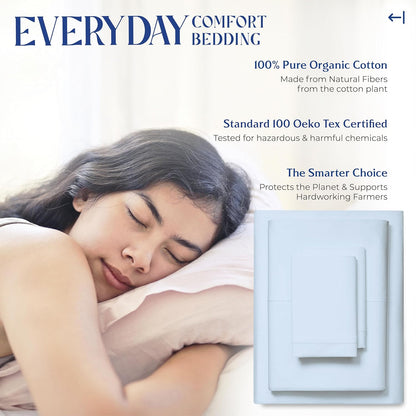 Mayfair Linen 100% Organic Cotton Percale Sheets Full Size - White Cotton Percale Sheets Full, 4 Piece Full Percale Sheet Sets, Soft & Crisp, Cooling Sheets, 16" Deep Pocket Hotel Sheets Full Size