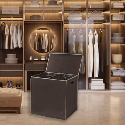 SimpleHouseware Double Laundry Hamper with Lid and Removable Laundry Bags, Beige