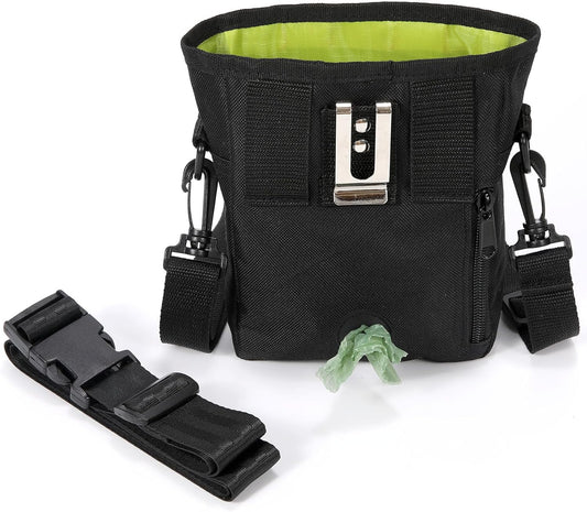 Dog Treat Pouch with Collapsible Dog Bowl, Training Clicker and Poop Bags, Treat Pouches for Pet Training, Built-in Poop Bag Dispenser, Waist Belt Clip, Puppy Treat Pouch Magnetic Closure - Black - PuriLite