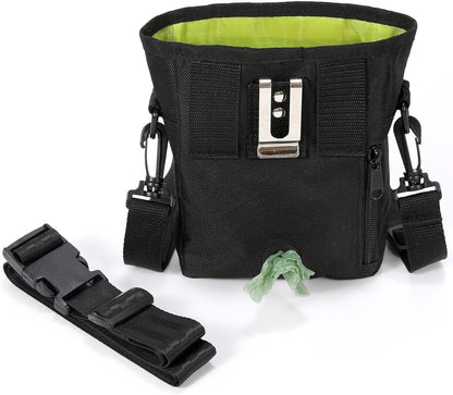 Dog Treat Pouch with Collapsible Dog Bowl, Training Clicker and Poop Bags, Treat Pouches for Pet Training, Magnetic Closure, Built-in Poop Bag Dispenser, Waist Belt Clip, Puppy Treat Bag - Green