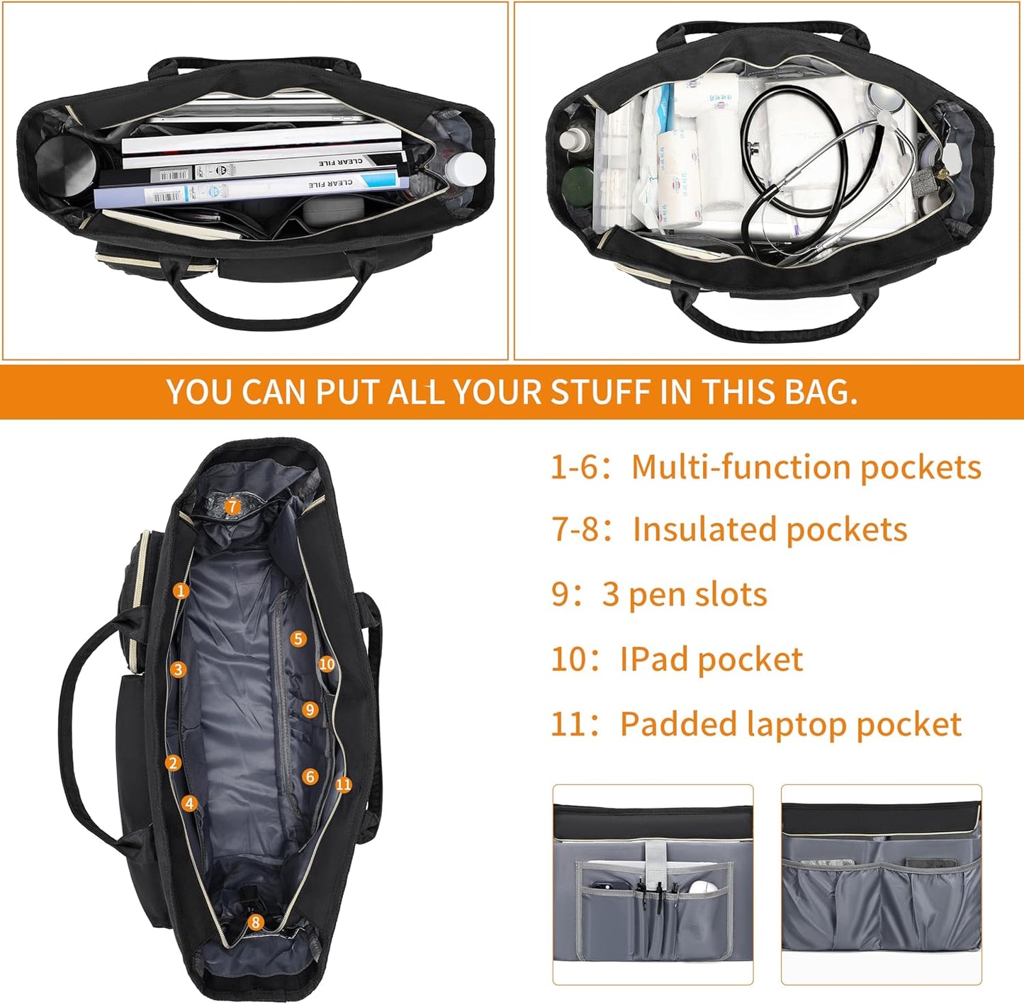 Laptop Tote Bag, Middle Size Computer Messenger Teacher Bag with 15.6'' Padded Laptop Sleeve - PuriLite