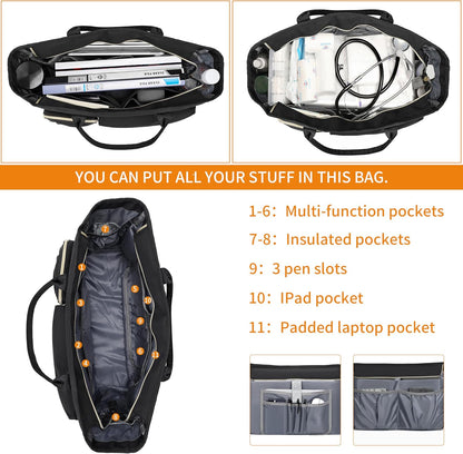 Laptop Tote Bag, Middle Size Computer Messenger Teacher Bag with 15.6'' Padded Laptop Sleeve - PuriLite