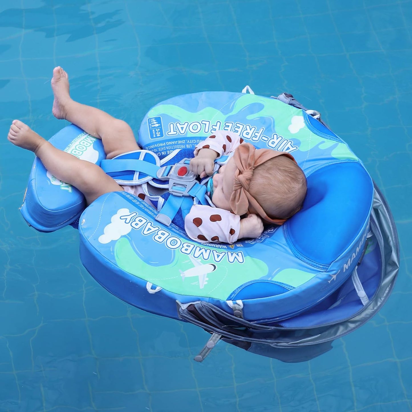 Mambobaby Baby Swim Float with Canopy, Non-Inflatable Solid Baby Float, Upgrade Soft Skin-Friendly Material Infant Swim Float