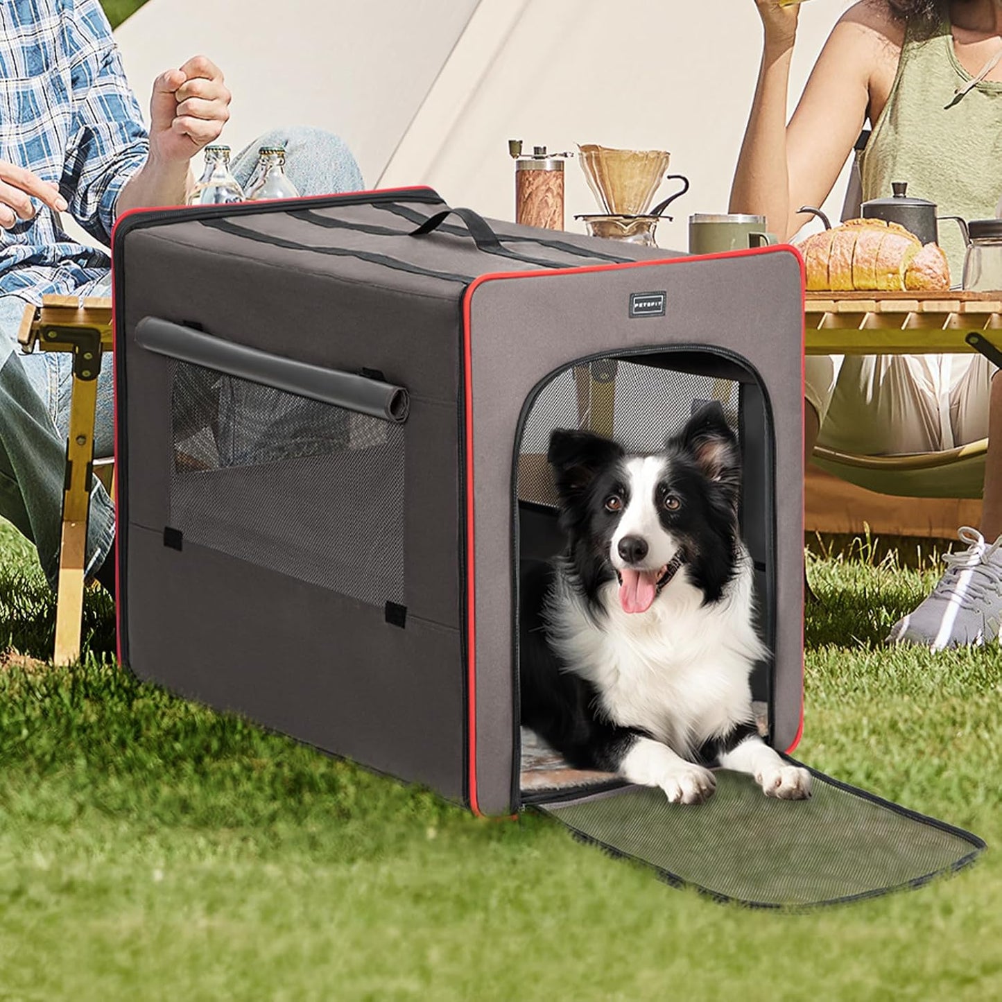 PETSFIT Soft Sided Dog Crate, Travel Dog Crate - 19 Inch Lightweight, Roomy, Easy to Set Up, Sturdy Portable Dog Kennel with Thick Mat, Navy Blue