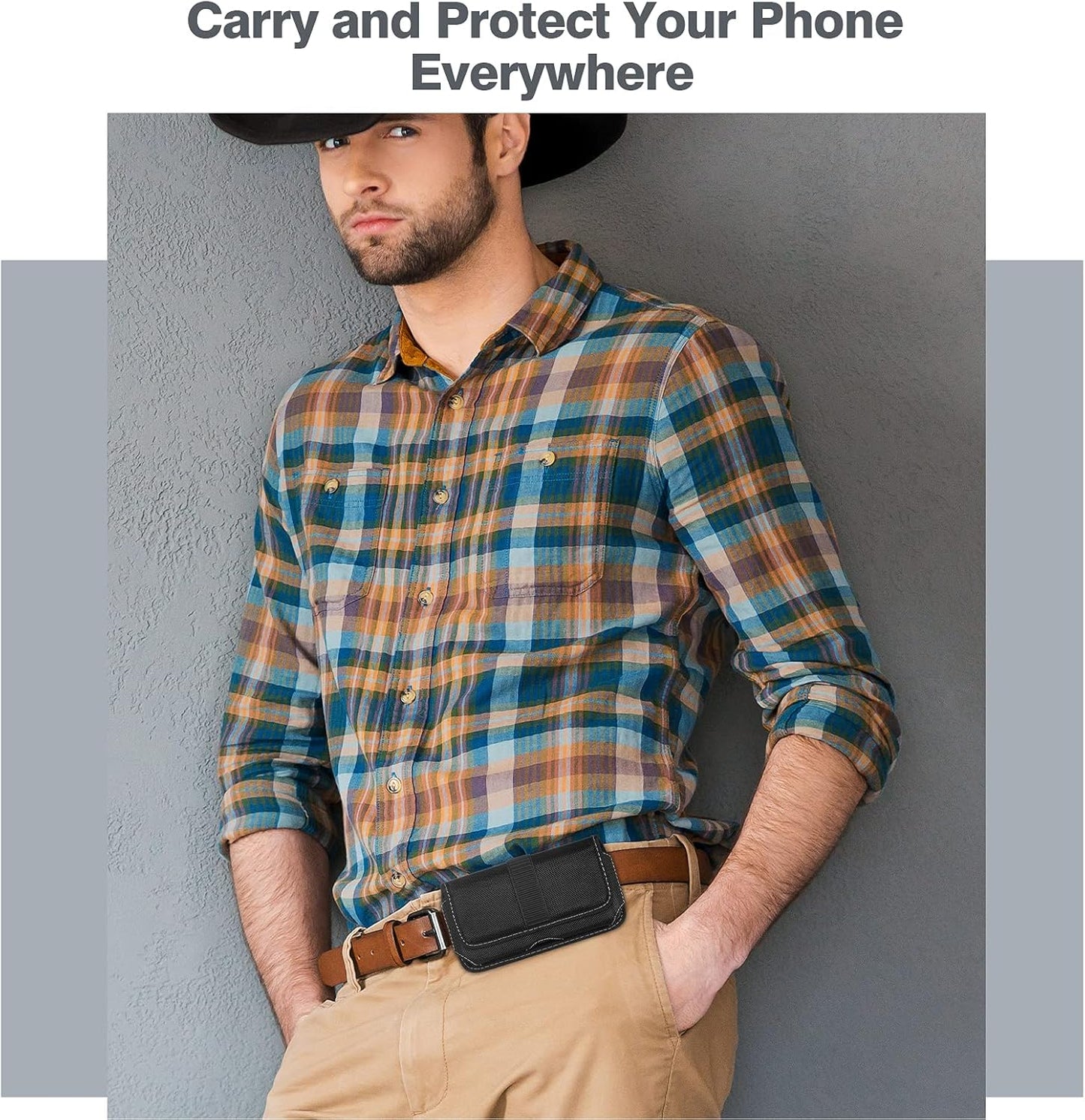 Horizontal Cell Phone Holster, MoKo Nylon Belt Clip Holster丨Newly Updated Stereoscopic Outlook Pouch Fits iPhone 14/14 Plus/pro/pro max/SE 3 2022/iPhone 13-8 Series, Samsung S21/S10/S9/S8, Black