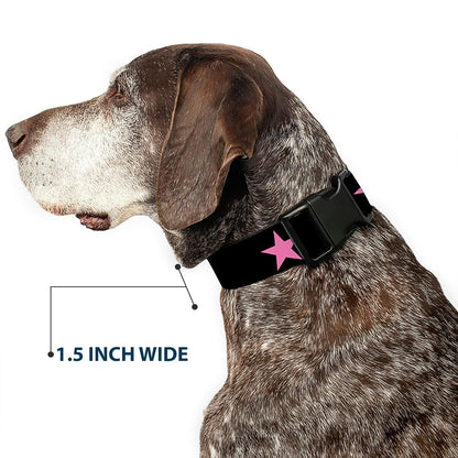 Buckle-Down PC-W21909-M Dog Collar Plastic Clip Buckle, 1"x11"-17", Star Black/White
