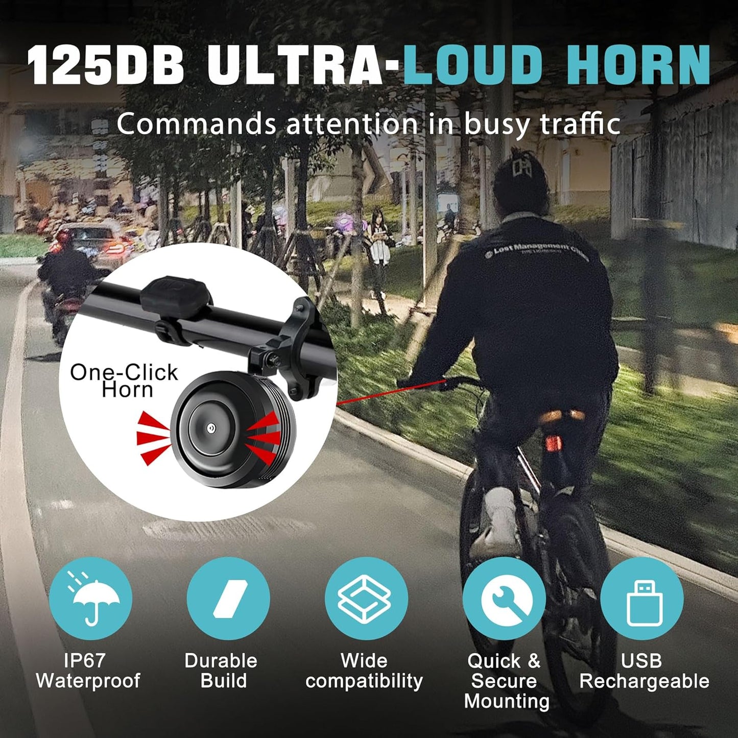 Waterproof Bike Alarm Horn w/Remote Controller - Eco-Friendly, USB Rechargeable, Anti-Theft & Vibration Alarm for e-Bike, MTB, Road Bikes, Scooters
