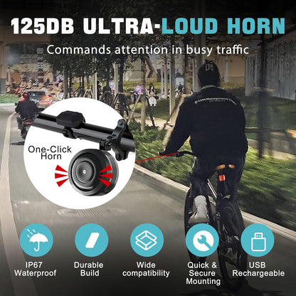 Waterproof Bike Alarm Horn w/Remote Controller - Eco-Friendly, USB Rechargeable, Anti-Theft & Vibration Alarm for e-Bike, MTB, Road Bikes, Scooters