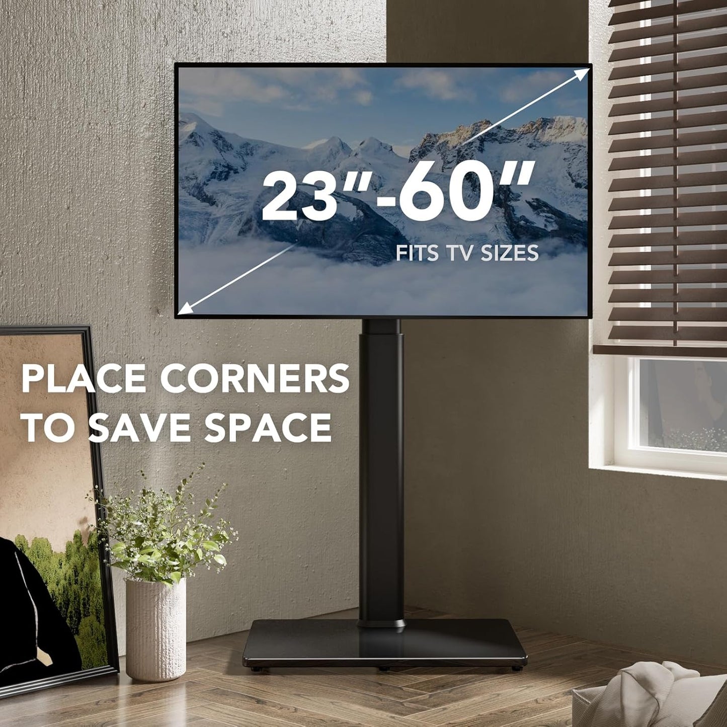Universal Floor TV Stand with Mount 80 Degree Swivel Height Adjustable and Space Saving Design for Most 27 to 65 inch LCD, LED OLED TVs, Perfect for Corner & Bedroom AX1006TB