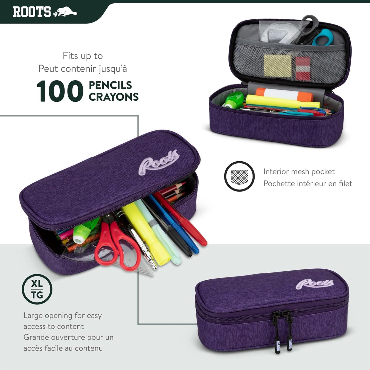 Roots Original 3-in-1 Matching Water Resistant Backpack and Lunch Bag Set with Bonus Pencil Case - Made From 100% Recycled Fabrics - 33 litres, Blue, Large