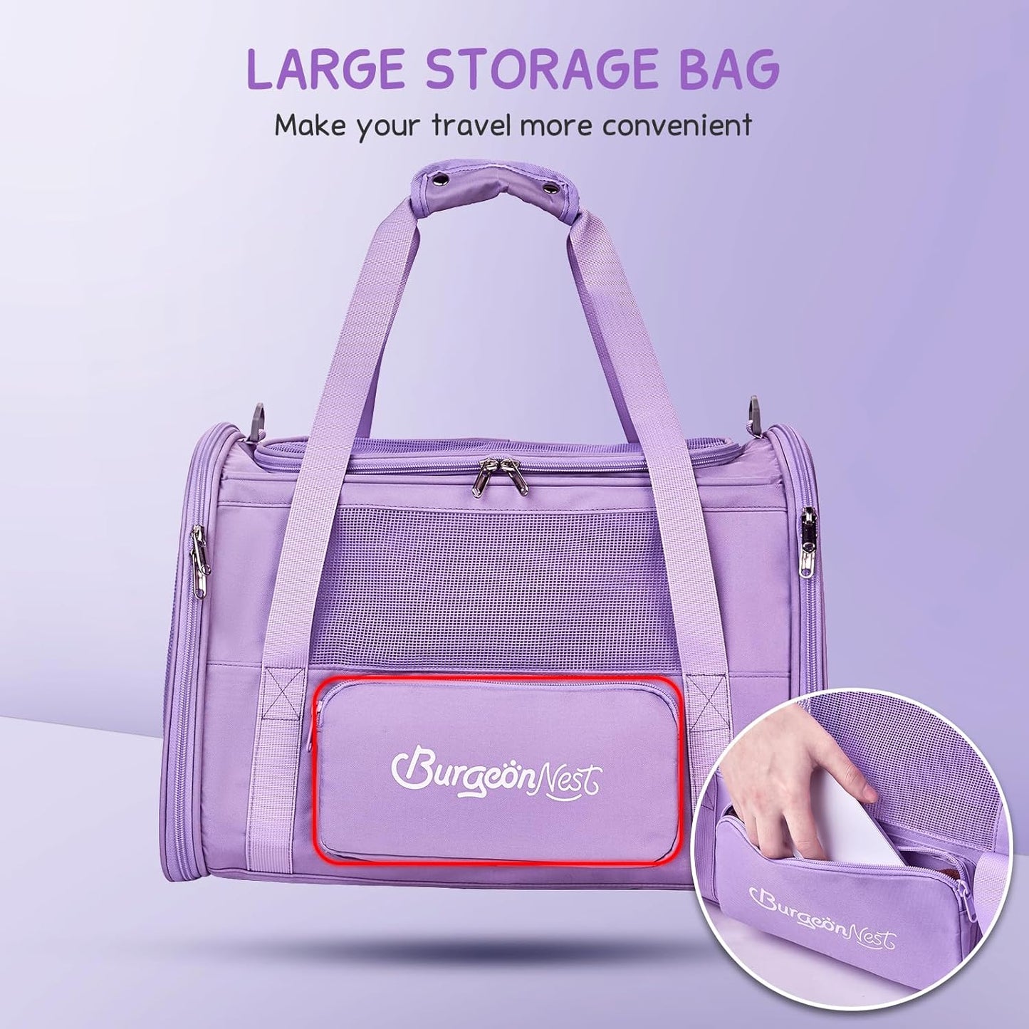 BurgeonNest Cat Carriers for Medium Cats Under 25 lbs, Pet Carrier for Cats with Unique Side Bag,Top Load Small Pet Carrier Soft-Sided Escape Proof with 4 Ventilated Windows