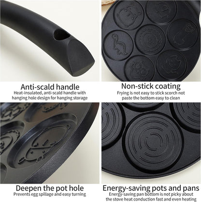 Pancake Pan with 7 Animal Shapes- 10 Inch Grill Pan Non-Stick Griddle 7 Cavity Mini Pancake Maker for Baking Cake Pancke, Brunch, Parties, Birthdays