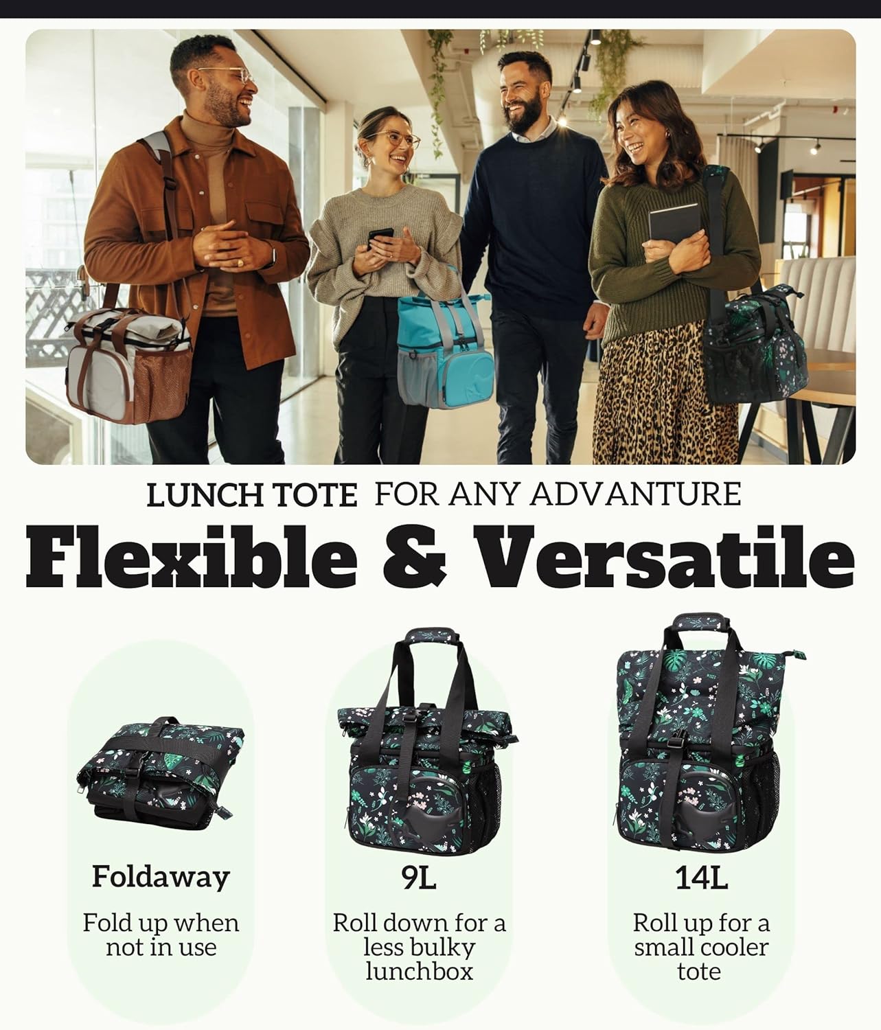 SUNNY BIRD Dual Compartment Lunch Bag Insulated Lunch Box for Women and Men (Green with Boho Strap)