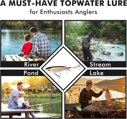 TRUSCEND PoPobait with BKK Hooks, Top Water Plopper Fishing Lures for Bass Walleye Pike Catfish Musky Perch, Floating Lure for Freshwater or Saltwater, Amazing Teasers Fishing Gifts for Family Fishing