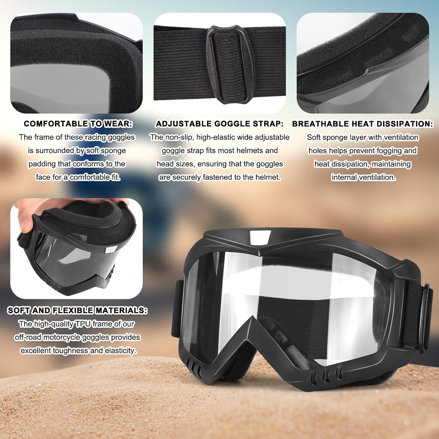 YENPK Dirt Bike Goggles, 2-Pack Motorcycle Goggles ATV Goggles Motocross Goggles Ski Goggles Windproof Glasses Racing Goggles