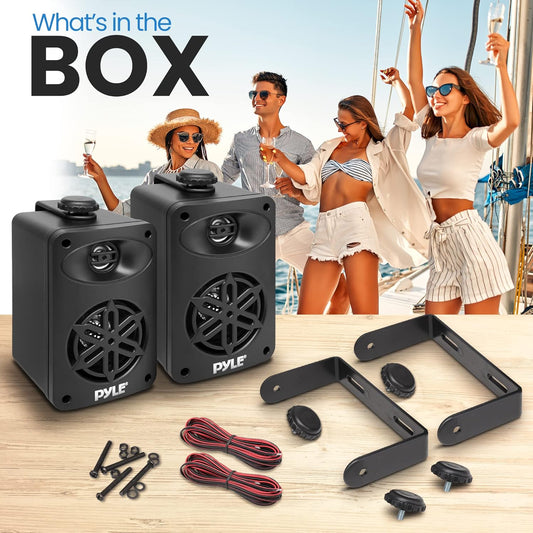 PYLE Outdoor Speakers- Waterproof Marine Grade Speakers, Universal Mounting, Heavy Duty ABS Construction- Boat, Patio, Pool, Indoor Outdoor Use- Black - PuriLite