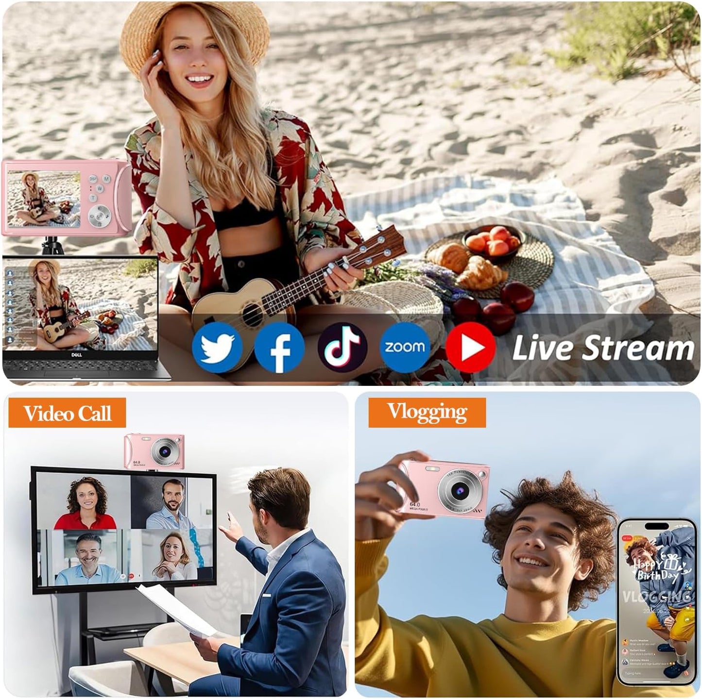 4K Digital Camera for Photography, 64MP Autofocus Vlogging Camera for YouTube, Anti-Shake, LED Screen, 18X Zoom, Point and Shoot Digital Camera for Teens Adult Beginner, 32GB High-Speed SD Card