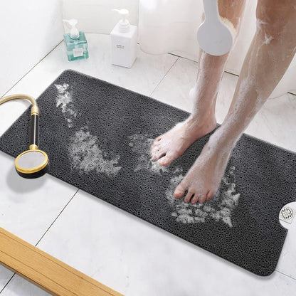 HITSLAM Shower Mat Non Slip, 24 x 16 Inch Bathtub Mat Non Slip with Drain, Soft PVC Loofah Bath Mat for Tub, Quick Drying Bathroom Shower Mat, Grey