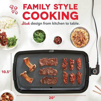 DASH Deluxe Everyday Electric Griddle with Dishwasher Safe Removable Nonstick Cooking Plate for Pancakes, Burgers, Eggs and more, Includes Drip Tray + Recipe Book, 20” x 10.5”, 1500-Watt - Red