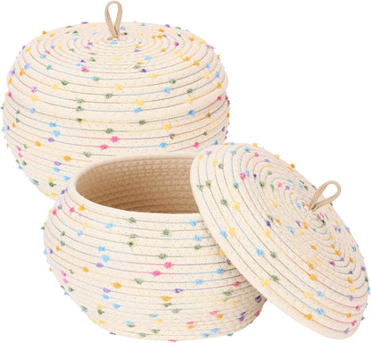 Sea Team Round Cotton Rope Storage Basket with Lid, Decorative Woven Storage Bin, Pot, Caddy, Organizer, Container for Snacks, Towels, Plants (Grey, Small)