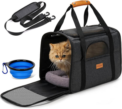 Morpilot Cat Carrier Soft - Portable Pet Carrier for Small or Medium Cats, Dogs and Puppy up to 14lbs, Airline Approved Dog Carrier with Safety Buckle - (Dark Gray)