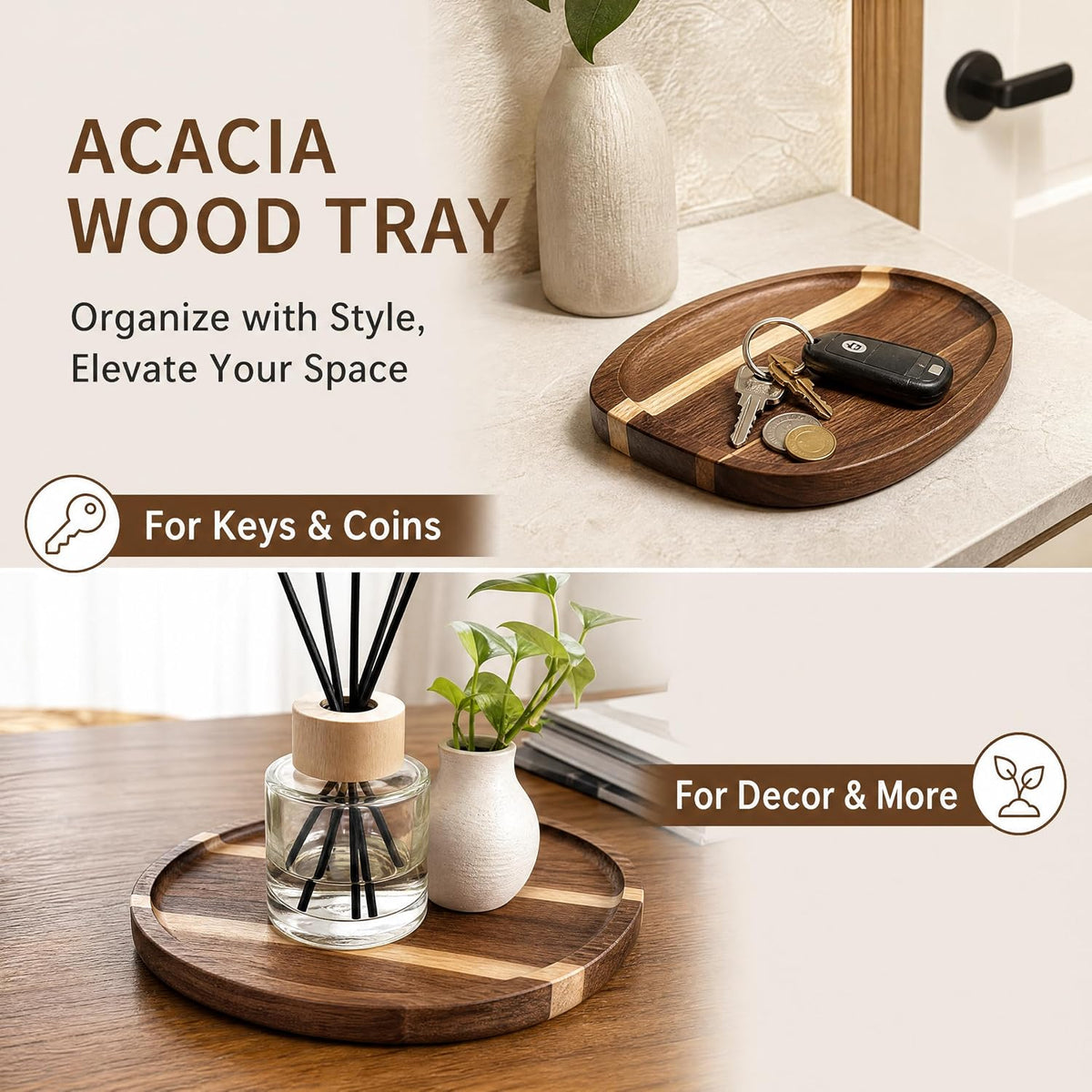 Okllen 5 Pcs Acacia Wood Serving Trays, Irregular Oval Wood Platters (6.3-11.7" L, 5.1-8.2" W), Natural Charcuterie Board for Cheese & Fruit, Rustic Home Decor, Housewarming Gift