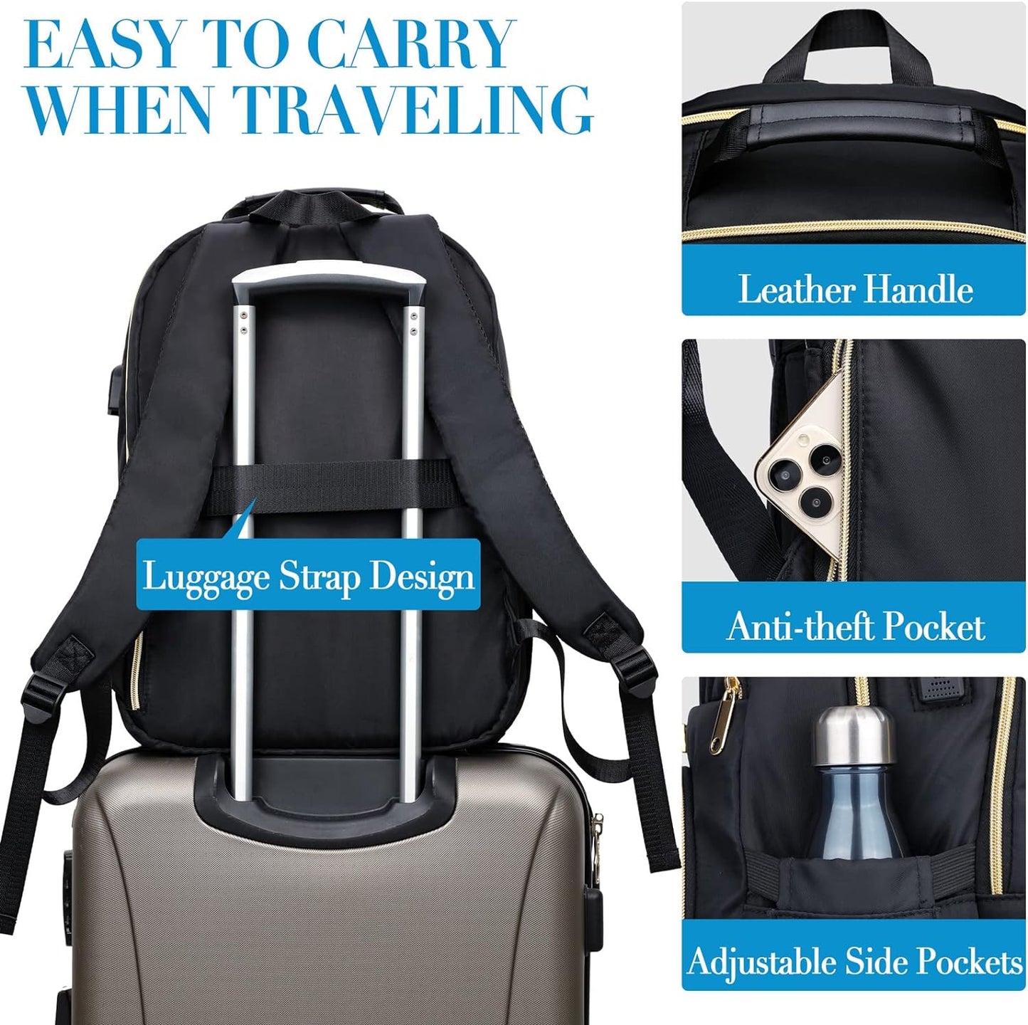 Laptop Backpack for Women Men, Large School Backpack for Girls with USB Charging Port, 17.3 Inch Work Travel Laptop Back Pack, College Student Bookbag Casual Daypacks, Black