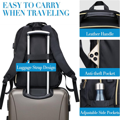 Laptop Backpack for Women Men, Large School Backpack for Girls with USB Charging Port, 17.3 Inch Work Travel Laptop Back Pack, College Student Bookbag Casual Daypacks, Black