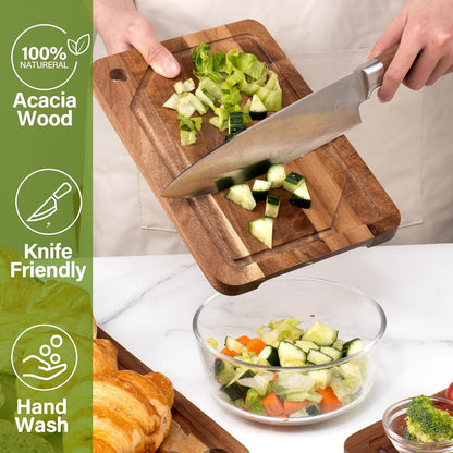 Bamboo Cutting Board Set of 3, Cutting Boards for Kitchen with Juice Groove, Bamboo Chopping Board Set, Serving Board Set for Meat, Fruit Vegetable and Cheese