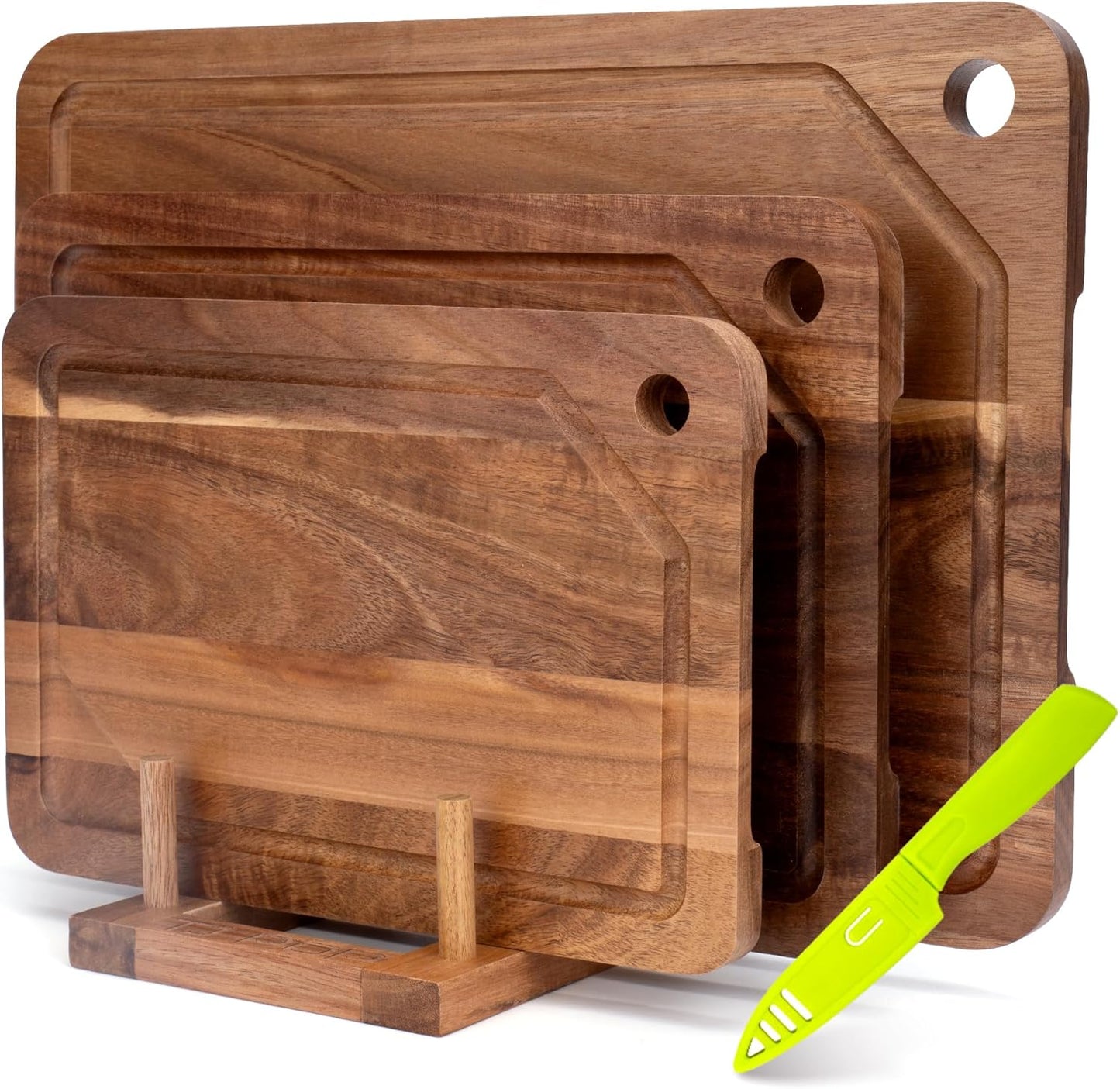Bamboo Cutting Board for Kitchen, Bamboo Cutting Board Set of 3 with Juice Groove, Double-Sided Chopping Board Serving Board with Hanging Hole for Meat, Vegetables and Cheese