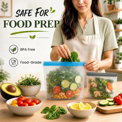 Dishwasher Safe Reusable Storage Bags Stand Up - BPA Free PEVE Reusable Sandwich Bags - Leakproof Gallon Freezer Bags, Silicone Food Storage Bags (20 Pack- 6Gallon+6Sandwich+8Snack)