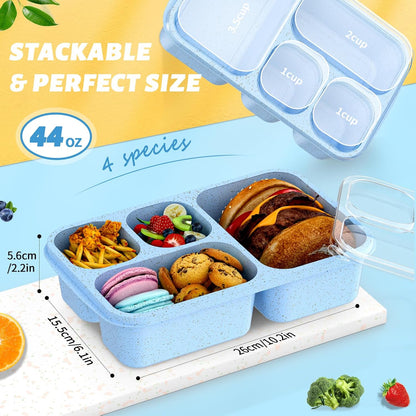 Large Capacity Bento Box for Adults, 4-Piece Set – Stackable Lunch Box with 4 Compartments, Microwave & Dishwasher Safe, Reusable Meal Prep Containers, Snack Containers for Kids & Adults (4 Colors)