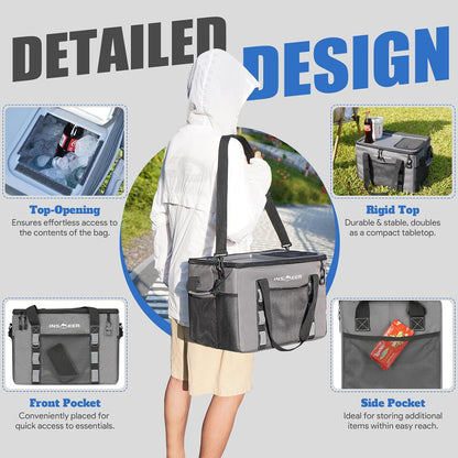 INSMEER Hard Top Soft Cooler with 2 Cup Holders, Large Foldable Cooler Bag - 40L/70 Cans, 100% Leakproof/Insulated/Portable Glaciere with Shoulder Strap for Travel, Beach, Camping, BBQ, Events