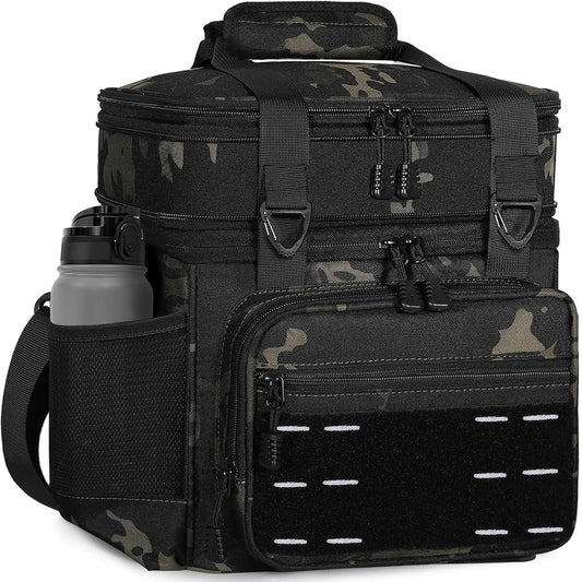 Lunch Box Cooler Bag - Insulated Tactical Lunchbox for Men - XLarge Lunch Pail Lunch Kit for Adults Work Outdoor Shifts Trips Black Camo 25L