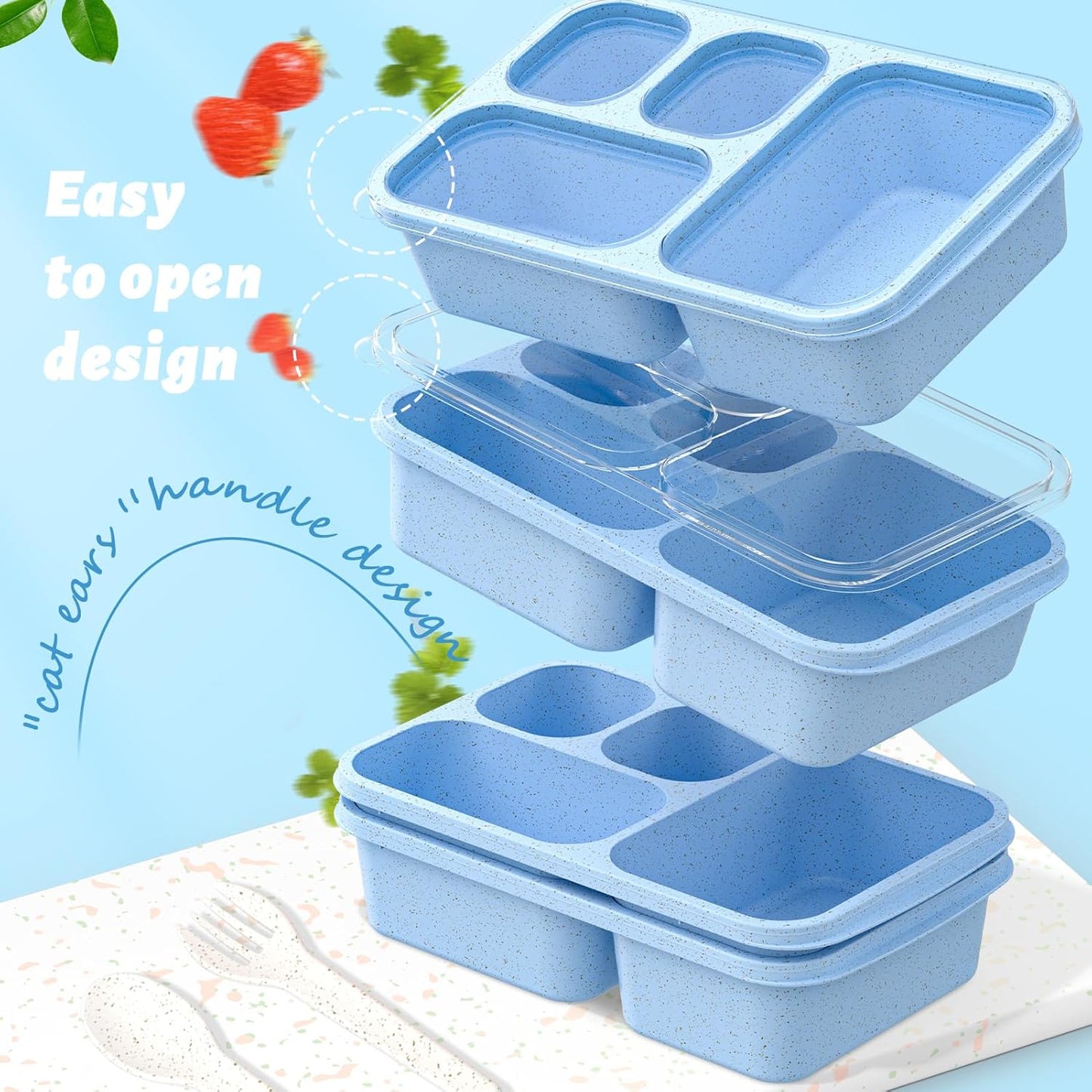 Large Capacity Bento Box for Adults, 4-Piece Set – Stackable Lunch Box with 4 Compartments, Microwave & Dishwasher Safe, Reusable Meal Prep Containers, Snack Containers for Kids & Adults (4 Colors)