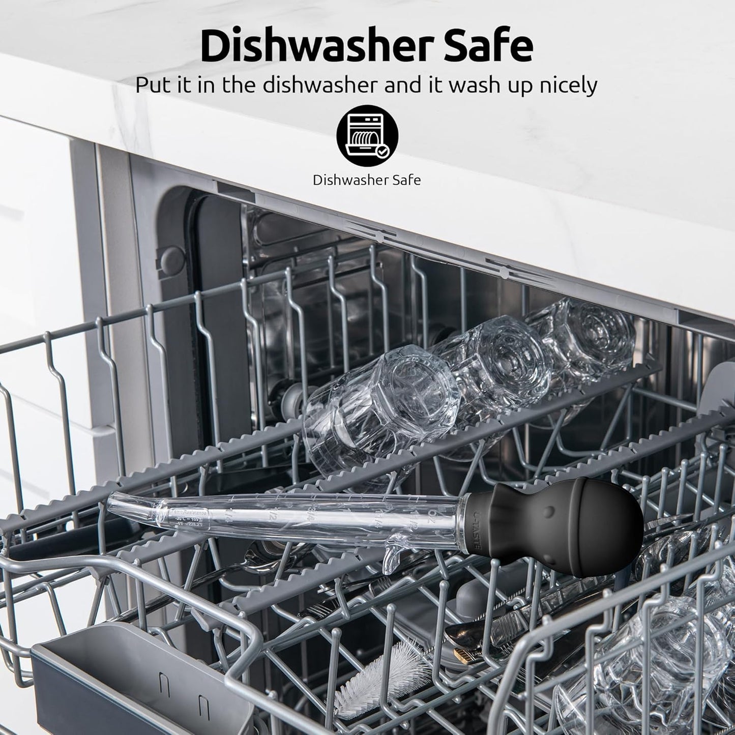 U-Taste 1.5oz Angled Turkey Baster - 228.2ºF Heat Resistant Food Grade Silicone Large Octopus Bulb Baster Set with Cleaning Brush for Cooking Basting Meat Poultry Beef Chicken (Black)