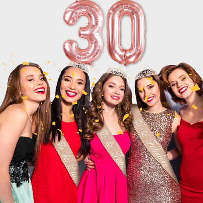 65th Birthday Decorations for Women, Including 65th Birthday Sash and Crown, Cake Topper and Candles, Number Balloons Rose Gold, 65 Year Old Gifts for Women