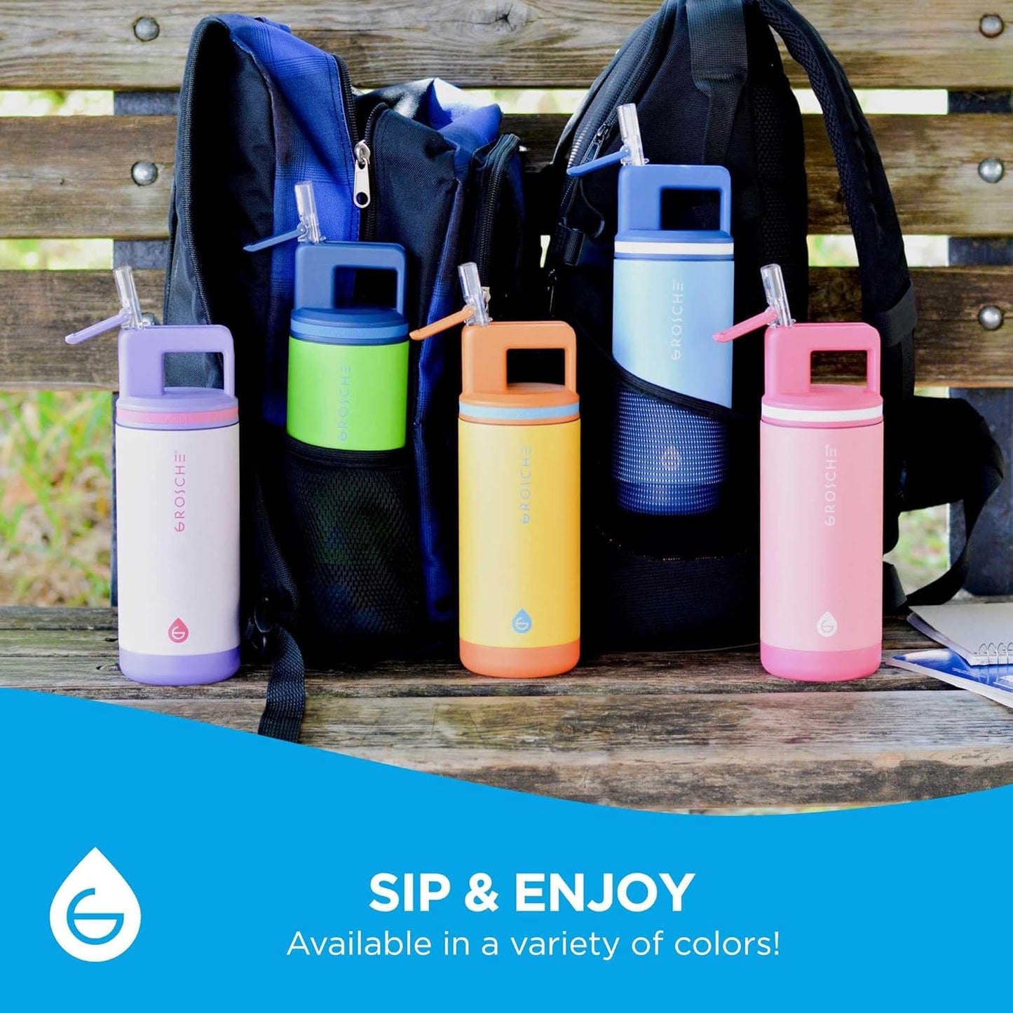 GROSCHE Alpine Flip 'N Sip 16oz Insulated Water Bottle - Stainless Steel, Leakproof Flask with Straw - Perfect for Gym, Travel, Sports & Outdoor Use, Canadian Brand! - 16 fl. oz, Scuba Blue