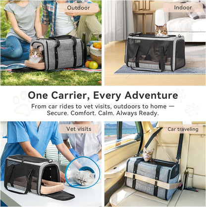 Petsfit Pet Carrier Airline Approved, Soft-Sided Cat Carrier with Patented Car Buckle, Lightweight and Collapsible with Adjustable Shoulder Strap, Soft Cushion,Green
