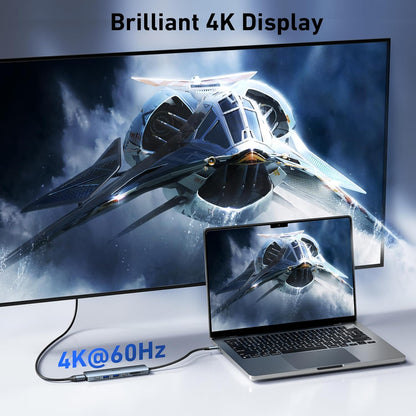 7-in-1 USB-C Hub Adapter with 4K HDMI 60Hz, 100W Power Delivery, USB-A & USB-C Data Ports, SD/TF Card Reader, Silicone Cable – Compact Multiport USB-C Dongle - PuriLite