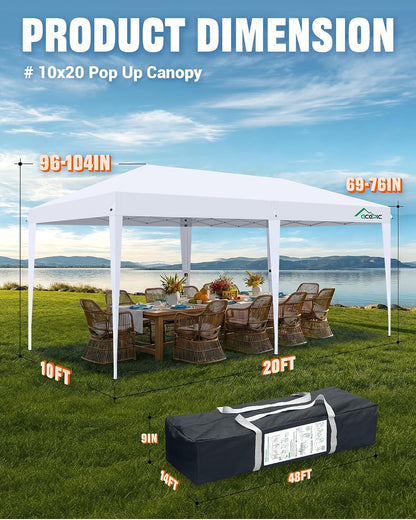 Acepic 10x20 Pop Up Canopy with 6 Removable Sidewalls, White, 10x20