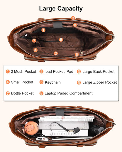 Laptop Bag for Women 17.3 Inch Laptop Tote Bag Large Work Tote Bag Waterproof Work Bag Teacher Bag with USB Charging Port Computer Tote Bag Nylon Handbag Satchel Shoulder Bag(17.3 inch, Black) - PuriLite