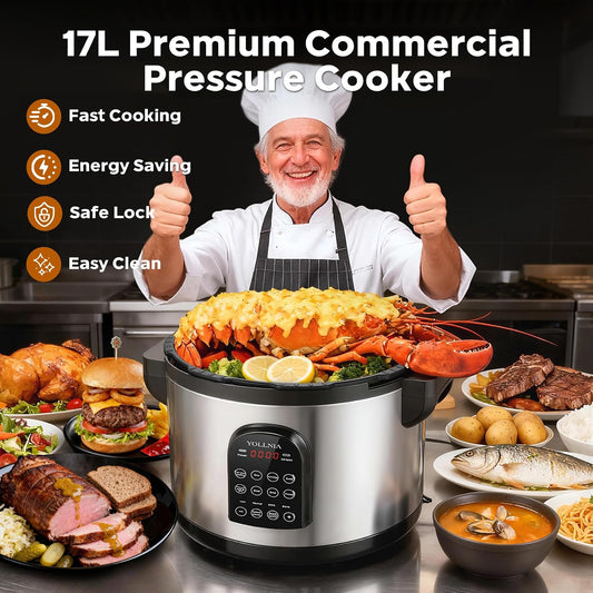 17.8QT Commercial Electric Pressure Cooker stainless steel Pressure Cooker | 24-hour Presetting |12 in 1 slow cooker with temperature control | LED Multifunction Steamer, Food Warmer with nonstick pot