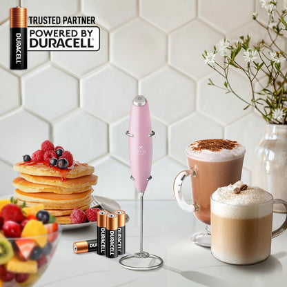 Zulay Kitchen Powerful Double Whisk Milk Frother Handheld - Foam Maker with Stand - Whisk Drink Mixer for Coffee, Mini Foamer for Latte, Matcha, Frappe, Hot Chocolate & Cappuccino (Black)
