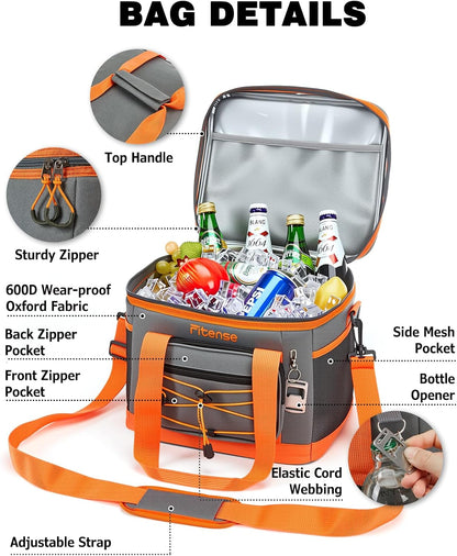 Fitense Soft Cooler Bag Insulated 50 Cans/33L, 27 Cans/20L Camping Cooler 4-Layer Leakproof, Collapsible Portable Lunch Cooler for Beach, Travel, Picnic, Grocery, Kayaking