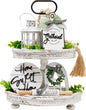 Houmury Set of 16 Farmhouse Tiered Tray Decor with 1 Lantern Artificial Plant& Cutting Board Sign for Rustic Home Kitchen Decor Tier Tray Decor Set (Tiered Tray Not Included)