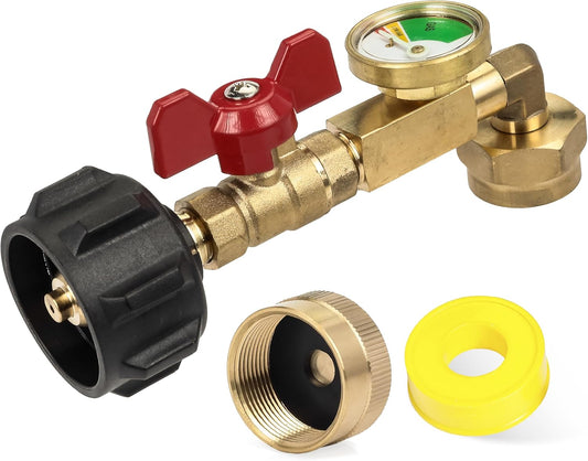 2025 Updated BlueStars Propane Refill Adapter for 1 LB. Tanks, Propane Adapter 20lb to 1lb Converter with Valve & Gauge – QCC1 Propane Refilling 90-Degree Elbow Adapter from 5-20 LB Propane Tank